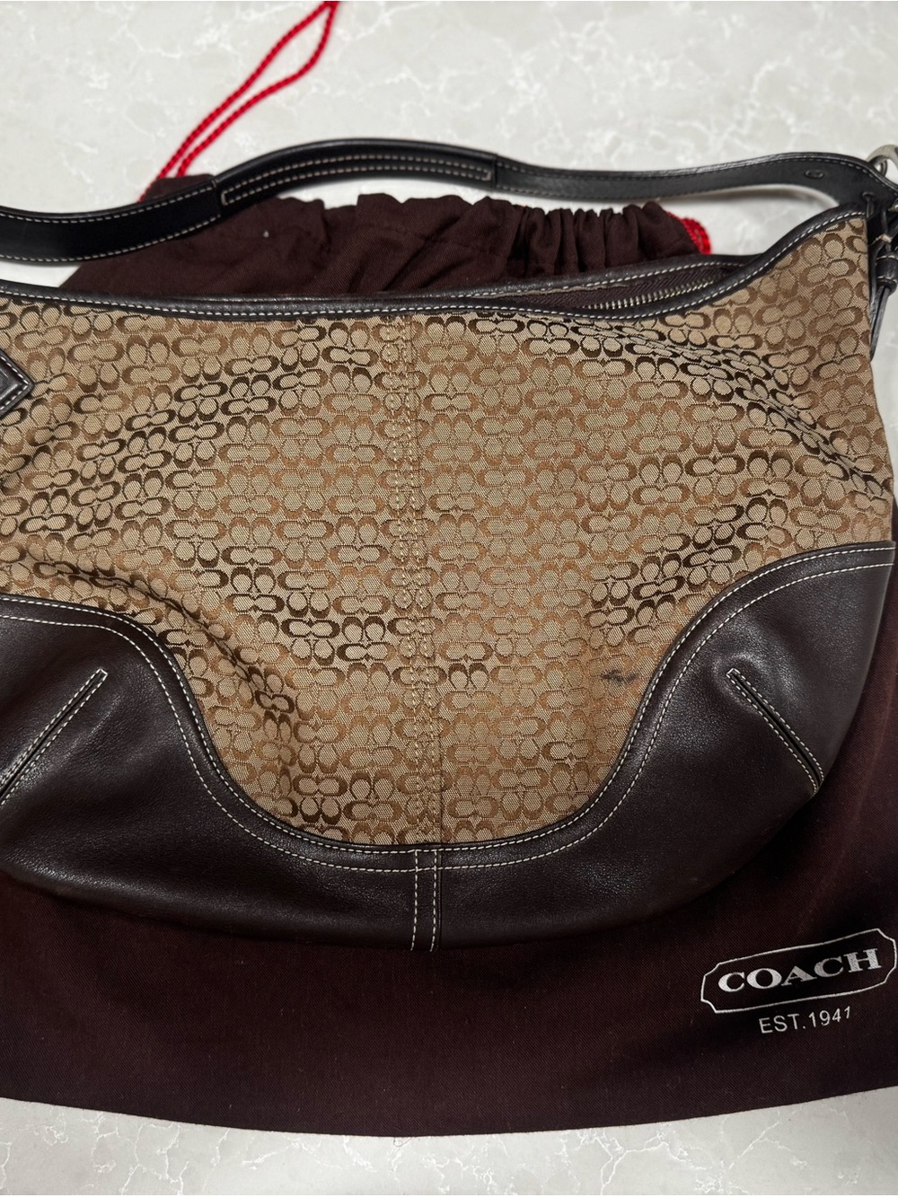 Coach Large SoHo Hobo Brown Signature Canvas and Leather Shoulder Bag